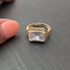 Gold-Tone Ring with Large Clear Stone - Women's Fashion Ring
